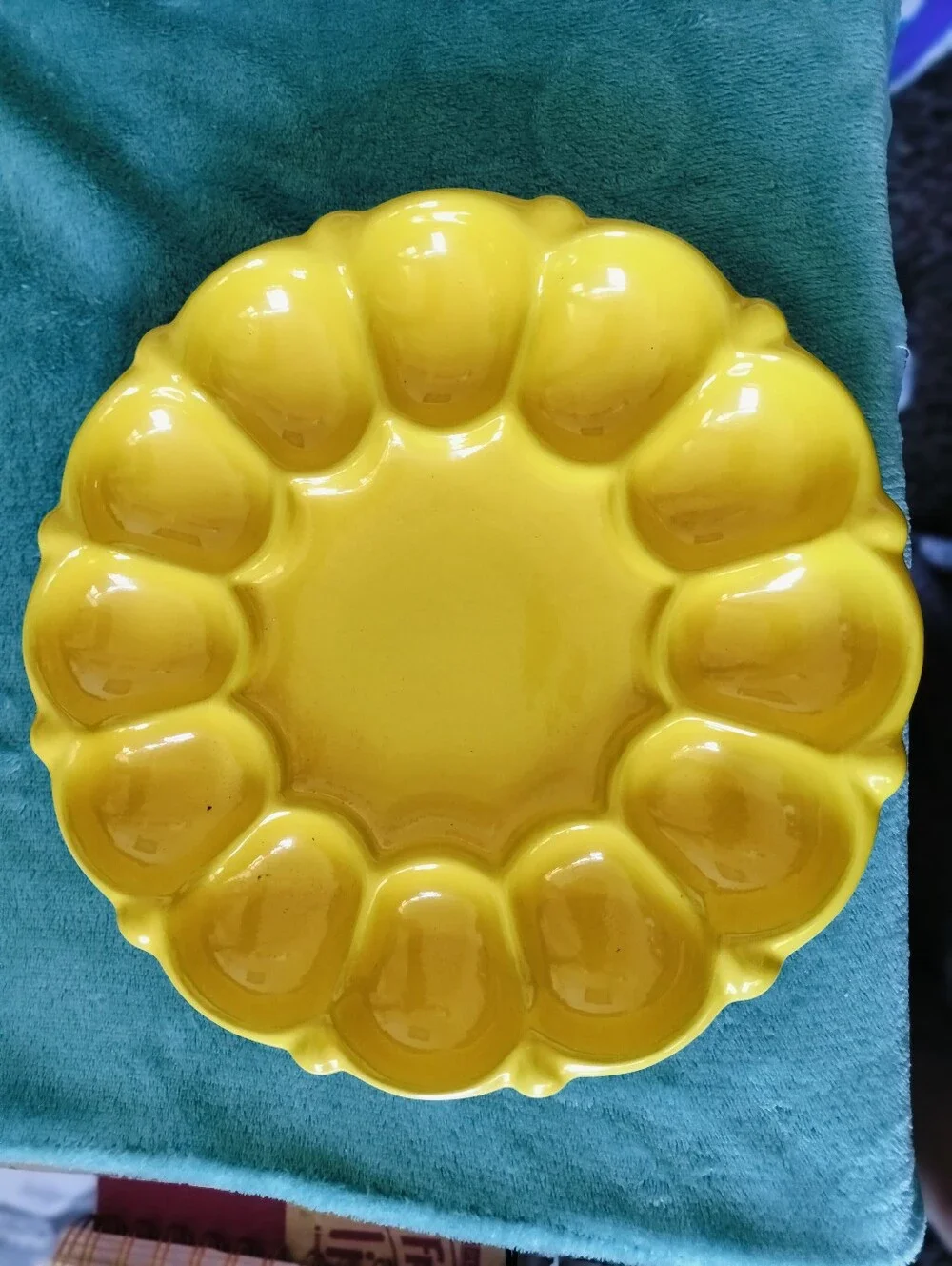 Vintage Frankoma Pottery 809 Deviled Egg Plate Yellow Ceramic Serving Tray 9.5